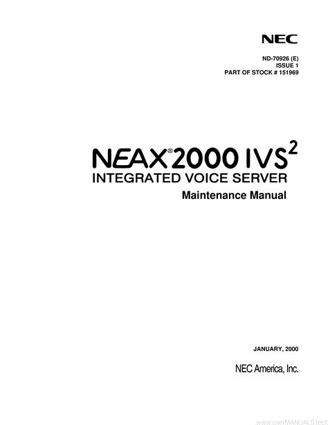 Nec Neax 2000 Ivs2 Maintenance Manual