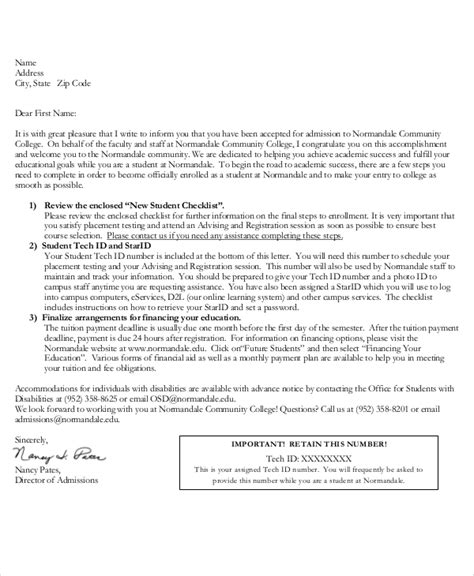 Free 7 Sample College Acceptance Letter Templates In Pdf Ms Word
