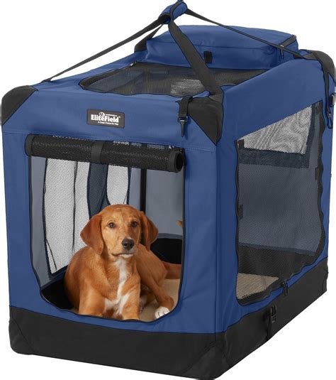 Elitefield 3 Door Folding Soft Sided Dog Crate Blue 36 In