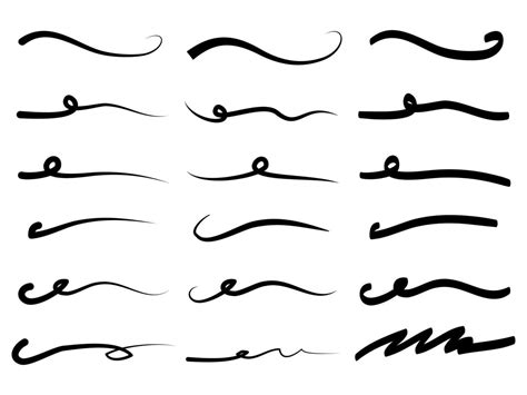 Hand Drawn Set Of Underline Curly Swishes Swashes Swoops Swirl