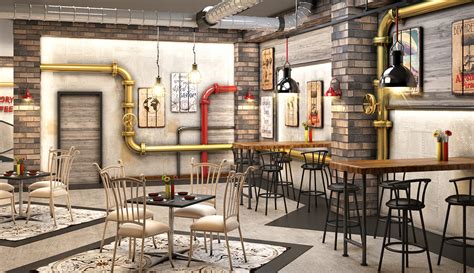 Coffee Shop Interior Design Industrial Style On Behance
