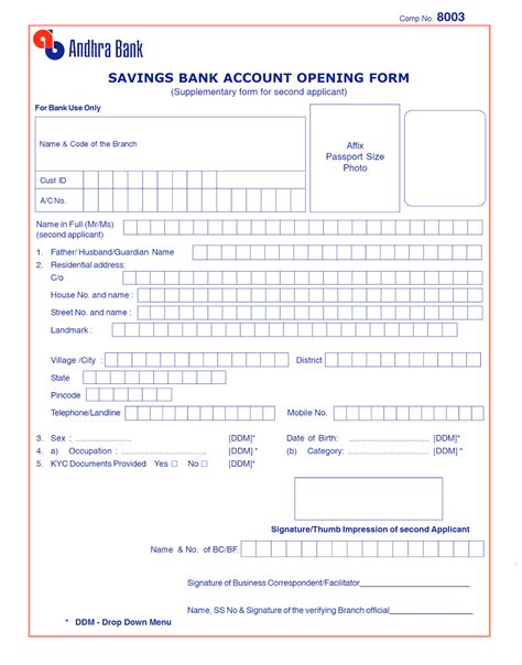 Bank Account Form Template B