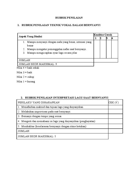 Rubrik Penilaian Bernyanyi Pdf