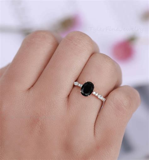Antique Black Onyx Engagement Ring Oval Cut Black Onyx Etsy