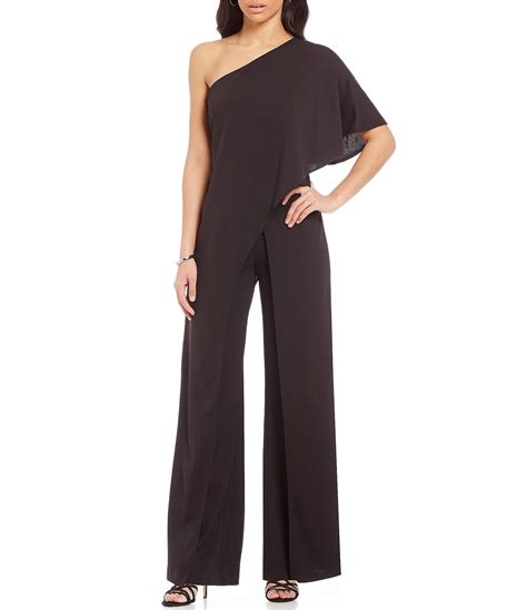 Adrianna Papell Petite One Shoulder Draped Jumpsuit In Black Lyst