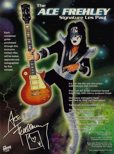 Kiss Band Ace Frehley Gibson Les Paul Reproduction Promotional Stand Up