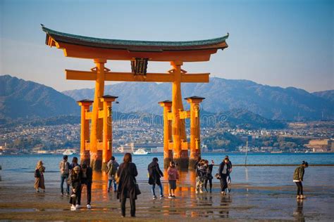 Tourist To See Floating Torii Gate And Pray Of Itsukushima Shrine At