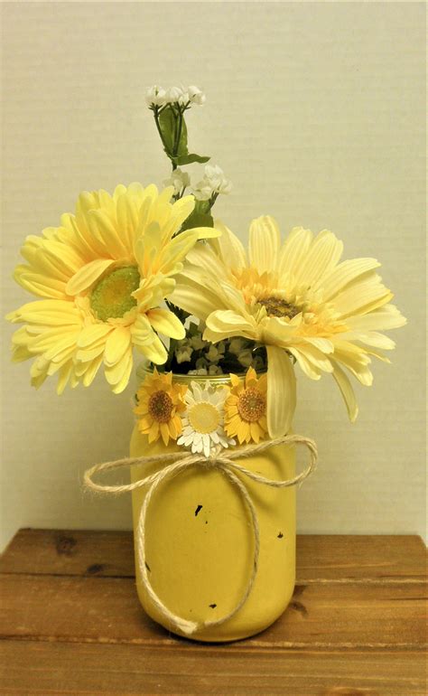 Mason Jar Vase Yellow Mason Jar Sunflower Flower Arrangement