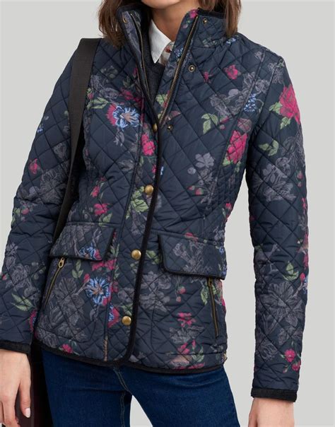 Newdale Print Black Woodland Floral Quilted Jacket Joules Uk Womens
