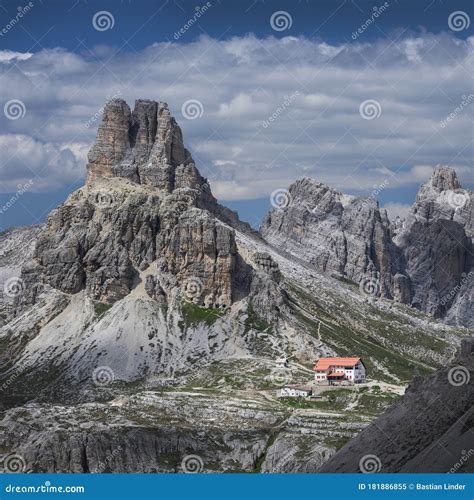 Mountain Peak Sasso Di Sesto And Three Peaks Hut In Nature Park Of The