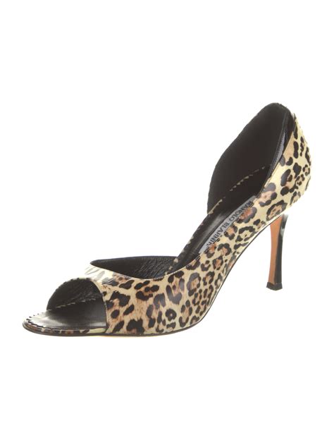 Manolo Blahnik Leopard Print Peep Toe Pumps Brown Pumps Shoes Moo The Realreal