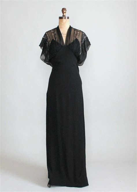 Vintage 1930s Black Lace And Crepe Evening Dress Raleigh Vintage