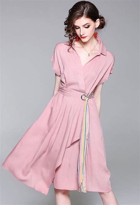Casual Pink Dress In 2020 Pink Dress Casual Dresses Wrap Dress