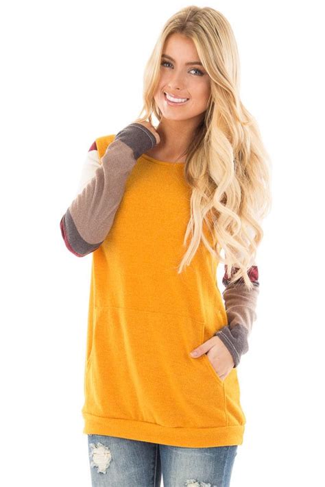 Lime Lush Boutique Mustard Sweater With Cream And Burgundy Striped