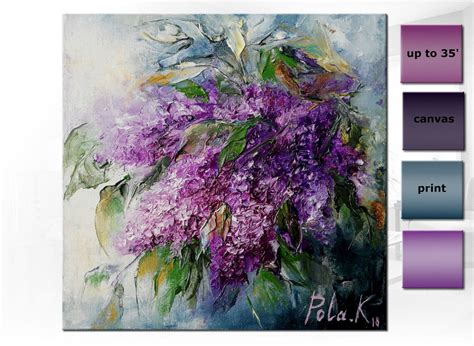 Lilac Wall Art Print On Canvas Purple Flowers Contemporary Etsy