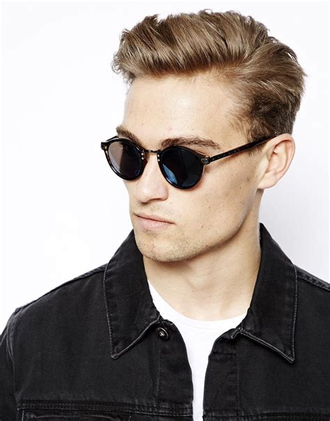 Lyst Asos Vintage Look Round Sunglasses With Colour Mirror Lens In Brown For Men