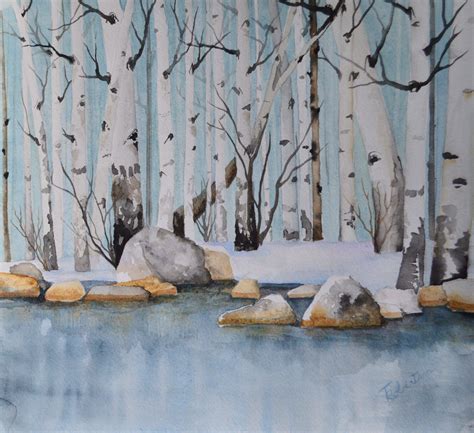 Original Fine Art Winter Landscape And Aspen Tree Snow Scene Winter