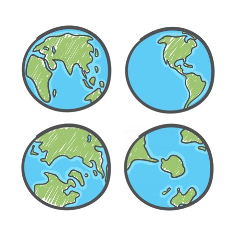 Earth Drawing On White Background World Map Or Globe In Doodles Style