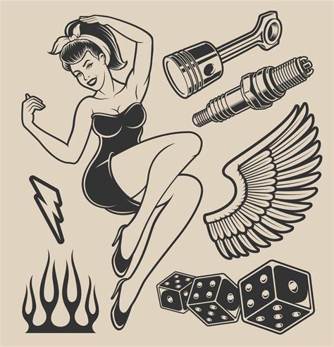 Illustration Of Pin Up Girl With Elements For Design Vector Art At Vecteezy