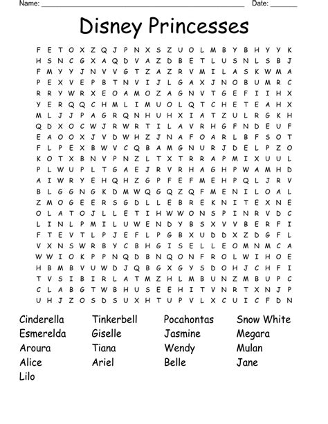 Disney Princess Word Search Wordmint