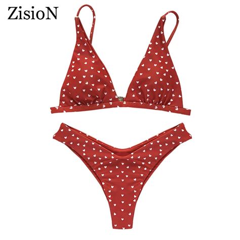 Zision 2018 Brazilian Swimming Suits Women Bikinis Sexy Swimsuit Swimwear Heart Type Print