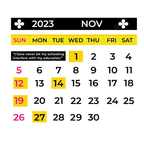 Año Nuevo 2023 Mes De Noviembre Calendario Con Cita De Motivación Fondo