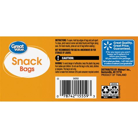 Great Value Fresh Seal Zipper Square Snack Bags 100 Count