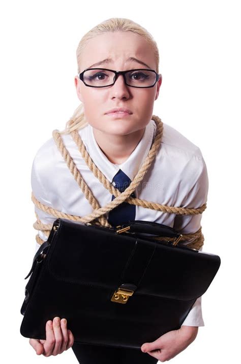 Businesswoman Tied Up With Rope Isolated Stock Image Image Of Executive Female