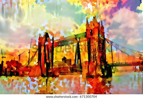 Oil Painting Tower Bridge London England 스톡 일러스트 671300704