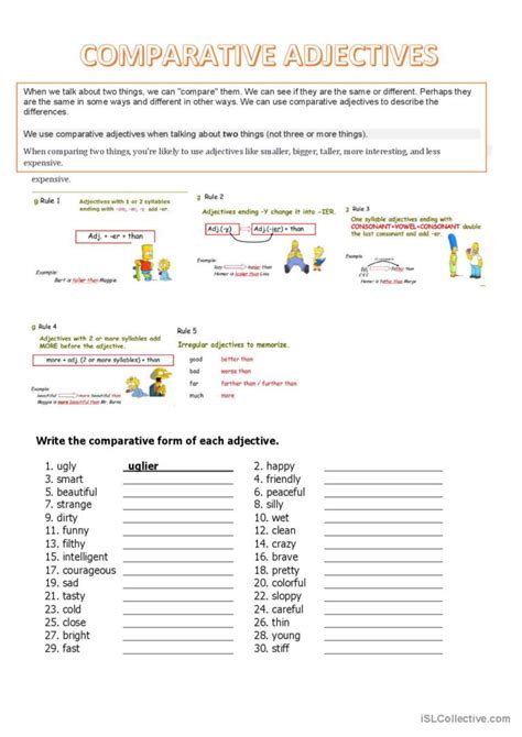 Comparative Adjectivesrules General English Esl Worksheets Pdf And Doc