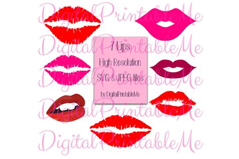 Lip Clip Art Set Of 7 Lips Svg  Images Valentines Pack Instant