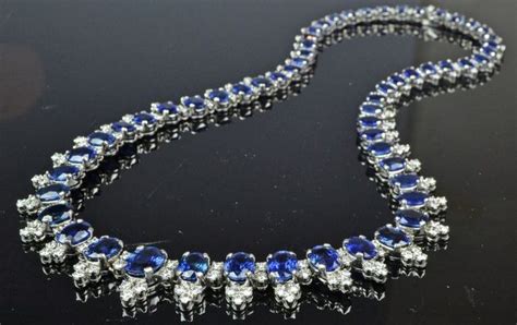 Graduated Diamond And Sapphire Necklet 18ct White Gold Necklace