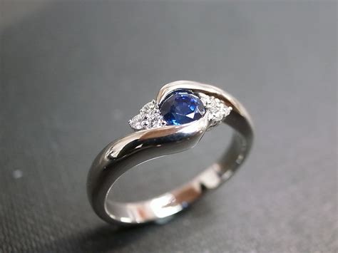 Diamonds Wedding Ring With Blue Sapphire In 14k White Gold On Luulla