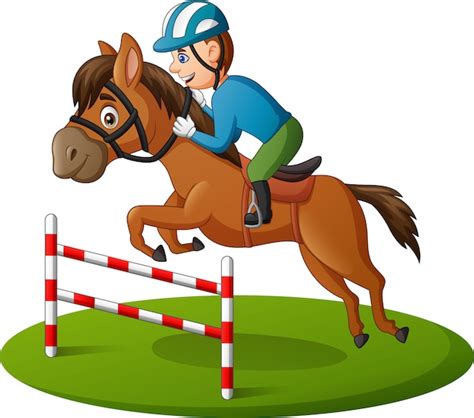 Premium Vector Cartoon Man And Horse Running Jumping