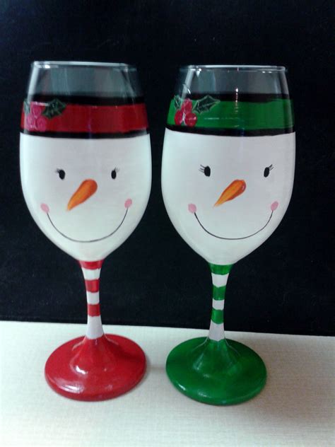 Snowman Painted Wine Glasses Christmas Wine Glasses Painted Wine Glasses Christmas Painted