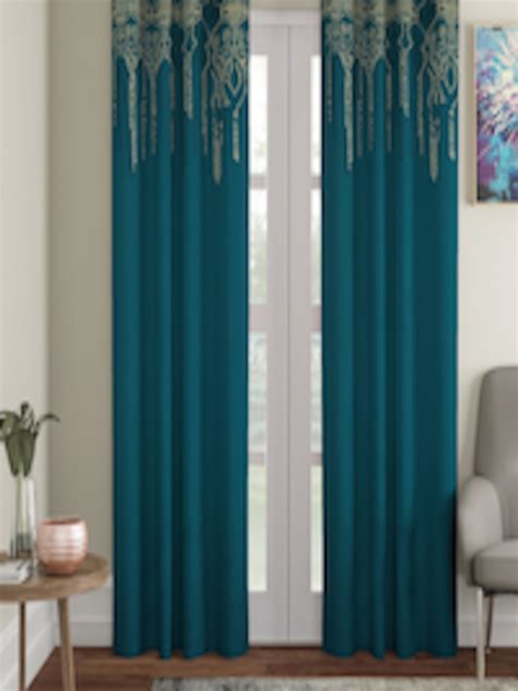 Buy Blanc9 Teal And Gold Toned Set Of 2 Ethnic Motifs Long Door Curtains