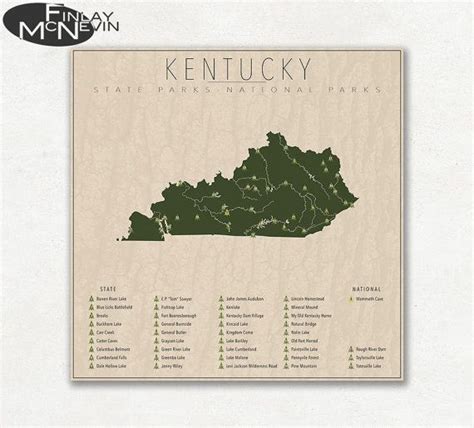 Kentucky Parks National And State Park Map Fine Art Etsy Kentucky