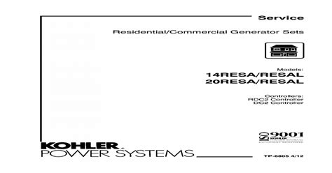 View & download of more than 5054 kohler pdf user manuals, service manuals, operating guides. Kohler tp6805 14/20RESA/L Service Manual