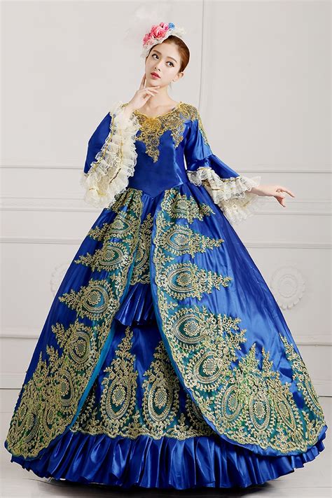 100real Royal Blue Golden Embroidery Gown Medieval Dress Renaissance