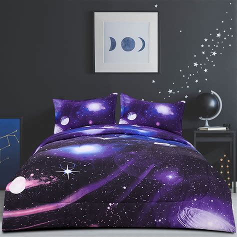 twin  piece galaxy purple  season comforter set  kids bedroom