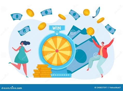 Lottery Winner People Male And Female Characters Spinning Wheel And