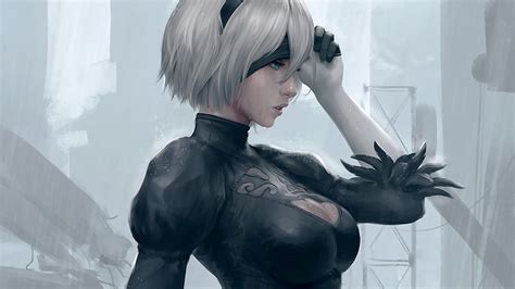 1920x1080 2b Profile Blindfold Automata Yorha Game Sensuality Sensual Sexy Woman Girl Art