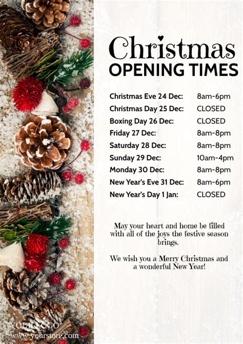 Christmas Opening Times Retail Shop Holidays Template Postermywall