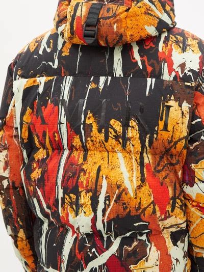 Amiri Paint Splatter Hooded Down Ripstop Puffer Jacket In Orange Modesens