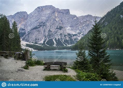 Lago Di Braies Or Pragser Wildsee Dolomites Italy Stock Image Image