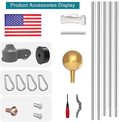 Rufla Ft Black Flag Pole Kit With X American Flag Heavy Duty Aluminum Outdoor In Ground