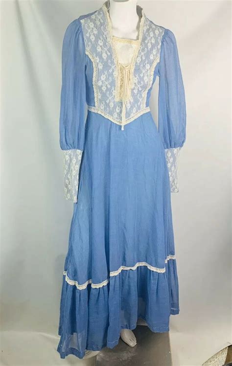 Gunne Sax Jessica Mcclintock Vintage Prairie Dress Size 7 Blue White