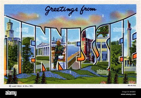 Greetings From Tennessee Postcard 1939 Artist Unknown Stock Photo