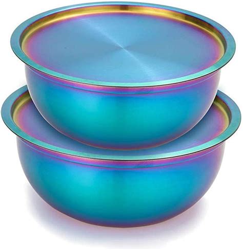 Rainbow Mixing Bowl Set Of 2 With Lid 1810 Stainless Steel Salad Bowl