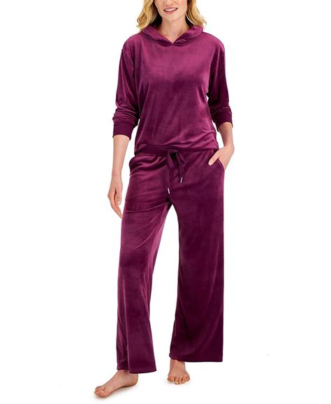 Alfani Women S Long Sleeve Hooded Velour Pajama Set Created For Macy S And Reviews All Pajamas
